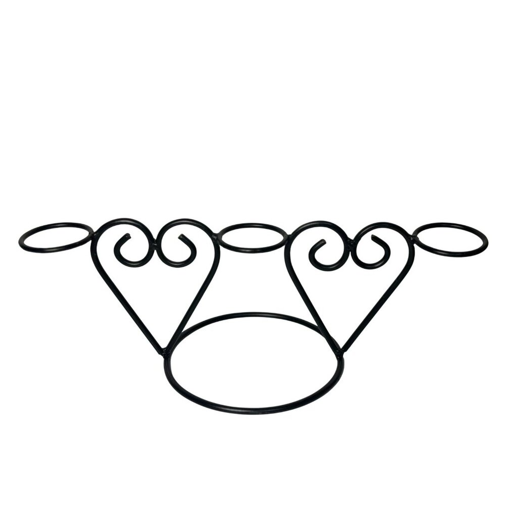 Black Metal 3-Heart Votive‎ Candle Holder Rack 15" Wrought Iron Scroll Decor